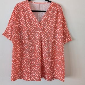 Women's Blouse Size XL - Orange and white with cuffed sleeves